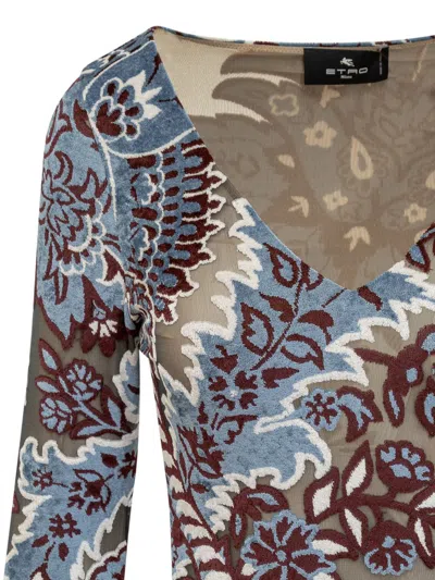 Etro Blue Long Dress With All-over Paisley Motiv In Viscose Blend In Multicolor