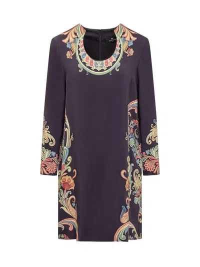 Etro Women Viscose Dress With Iconic Multicolor Print In Blue