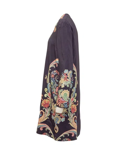 Etro Women Viscose Dress With Iconic Multicolor Print In Blue
