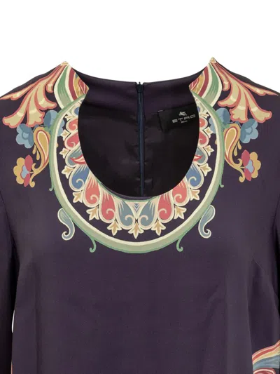 Etro Women Viscose Dress With Iconic Multicolor Print In Blue