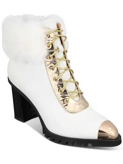 Things Ii Come Maliyana Womens Faux Leather Block Heel Ankle Boots In White