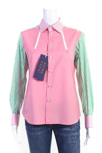 Shiro Sakai Womens Striped Standard Button Down Shirt Pink Cotton In Pink