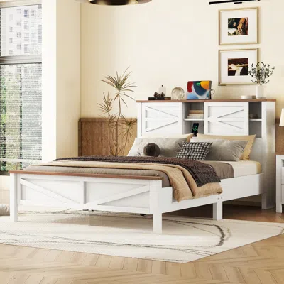 Streamdale Furniture Streamdale Rustic Wood Queen Bed With Sliding Barn Door