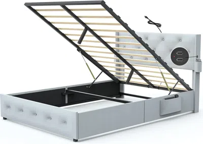 Streamdale Furniture Streamdale Full Size Bed Frame With Gas Lift Storage Bed With Modern Wingback Headboard