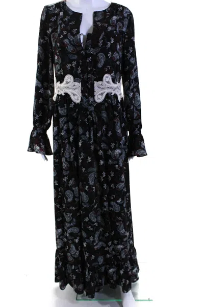 Shop Thakoon Womens Crepe Paisley Printed Long Sleeve A-line Maxi Dress Black