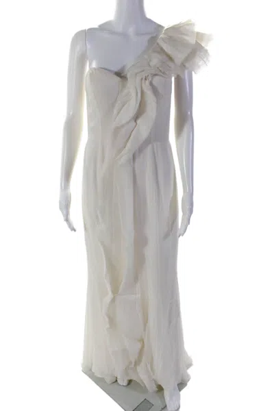 J Mendel Womens Cream Ruffle One Shoulder Sleeveless Gown Dress In Beige