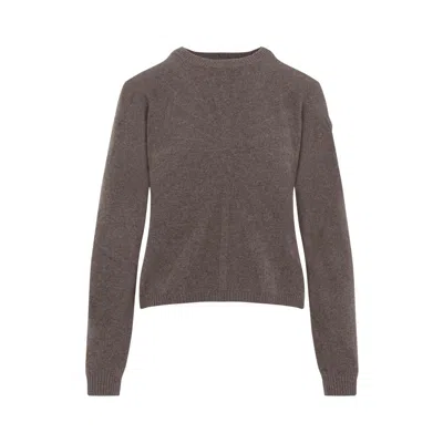 Moncler X Rick Owens Cropped Brown Knit Sweater With Round Neckline In Grey