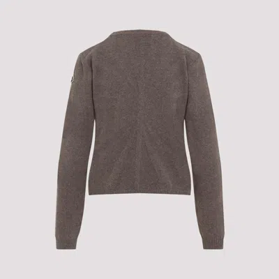 Moncler X Rick Owens Cropped Brown Knit Sweater With Round Neckline In Grey