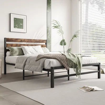 Streamdale Furniture Streamdale Rustic Wood Headboard Platform Bed Frame