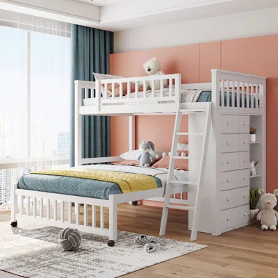Streamdale Furniture Streamdale Wooden Twin Over Full Bunk Bed With Six Drawers And Flexible