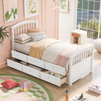 Streamdale Furniture Streamdale Twin Size Platform Storage Bed Solid Wood Bed With 6 Drawers