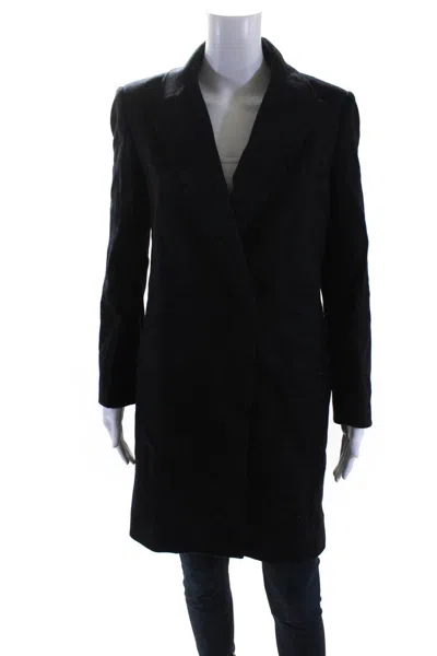 Mw 10018 Womens Long Double Breasted Check Peacoat Black Wool In Black