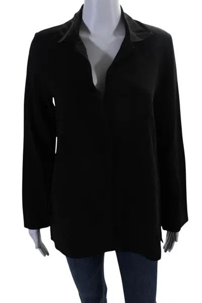 Peter Cohen Womens Long Sleeve V Neck Collared Blouse Black In Black