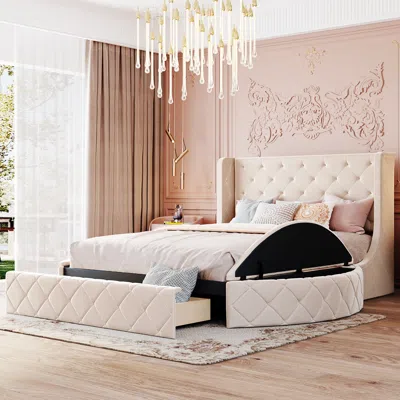 Streamdale Furniture Streamdale Upholstered Platform Bed Queen Size Storage Velvet Bed