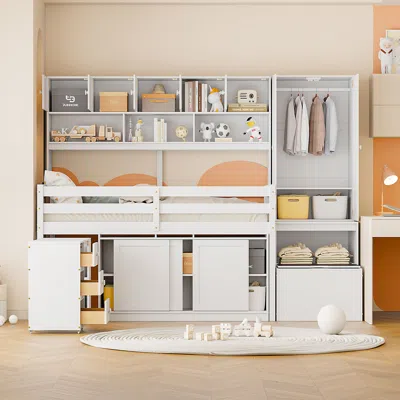 Streamdale Furniture Streamdale Twin Size Wooden Loft Bed Big Storage With Under-bed Desk
