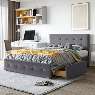 Streamdale Furniture Streamdale Upholstered Platform Bed With Classic Headboard And 4 Drawers