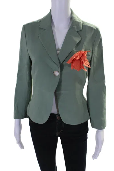 Rosie Assoulin Womens Double Faced Georgette Silk Oh Baby Blazer Jacket Sage 10 In Green