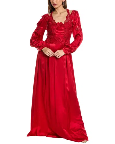 Alberta Ferretti Lace Trim Silk Gown In Red