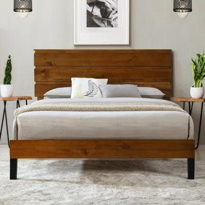 STREAMDALE FURNITURE STREAMDALE MID-CENTURY MODERN SOLID WOOD BED FRAME KING SIZE PLATFORM BED WITH THREE-PIECE HEADBOARD 