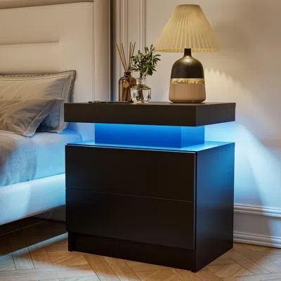 Streamdale Furniture Streamdale Modern Decorative Adjustable Led Nightstand With Open Shelf And Drawers