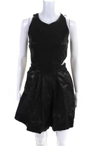 Sally Lapointe Womens Cutout Bodice Leather Mini A Line Dress Black In Black
