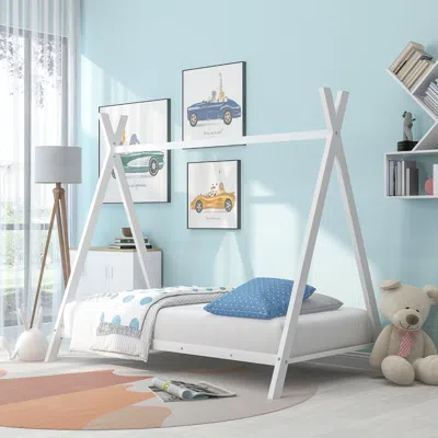 Streamdale Furniture Streamdale House Bed Tent Bed Frame Twin Size Metal Floor Playhouse Bed