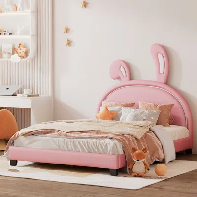 Streamdale Furniture Streamdale Full Size Upholstered Leather Platform Bed With Rabbit Ornament