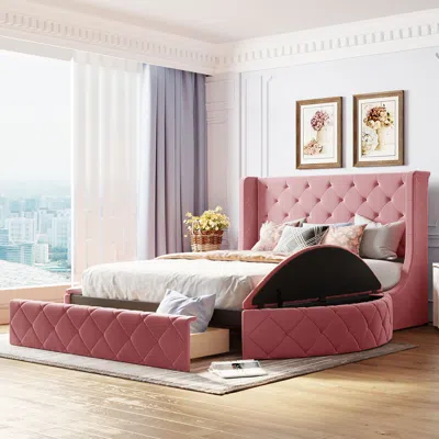 Streamdale Furniture Streamdale Upholstered Platform Bed Queen Size Storage Velvet Bed