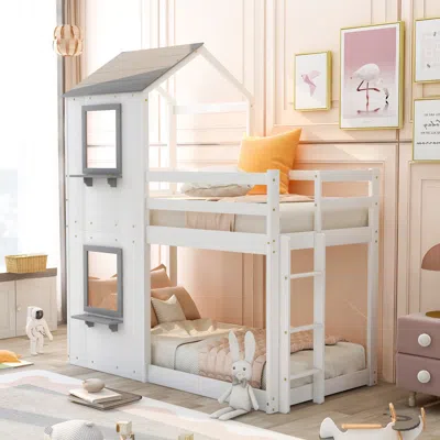 Streamdale Furniture Streamdale Twin Over Twin Bunk Bed Wood Bed With Roof