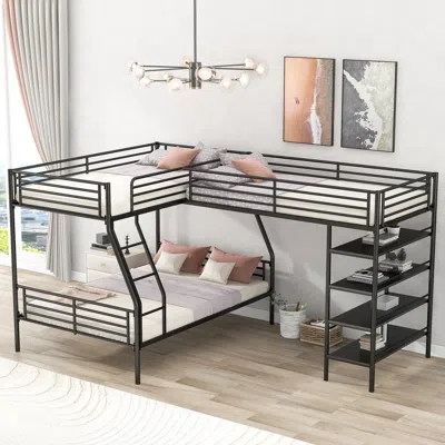 Streamdale Furniture Streamdale L-shaped Metal Twin Over Full Bunk Bed And Twin Size Loft Bed