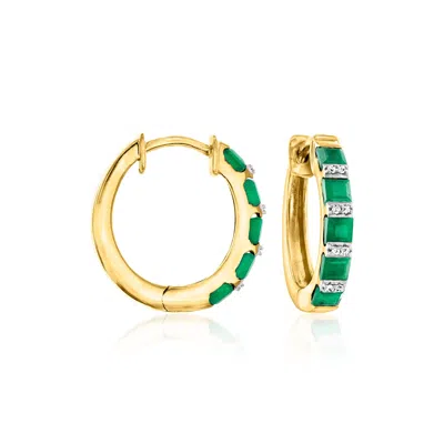 Ross-simons Emerald Hoop Earrings With Diamond Accents In 18kt Gold Over Sterling In Green