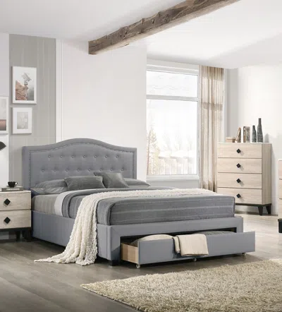 Streamdale Furniture Streamdale Light Grey Twin Bed With Drawer Storage & Button Tufted Headboard