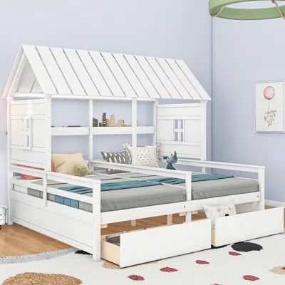Streamdale Furniture Streamdale Twin Size House Platform Beds With Two Drawers For Boy And Girl Shared Beds