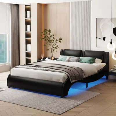Streamdale Furniture Streamdale Full Size Upholstered Pu Leather Platform Bed With Led Light Bed
