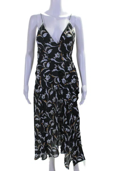 Acler Womens Side Zip Spaghetti Strap V Neck Floral Midi Dress Black In Black