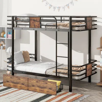 Streamdale Furniture Streamdale Twin Xl Over Twin Xl Metal Bunk Bed With Mdf Board Guardrail
