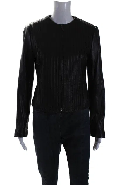 Worth Womens Dark Brown Leather Textured Full Zip Long Sleeve Jacket In Brown
