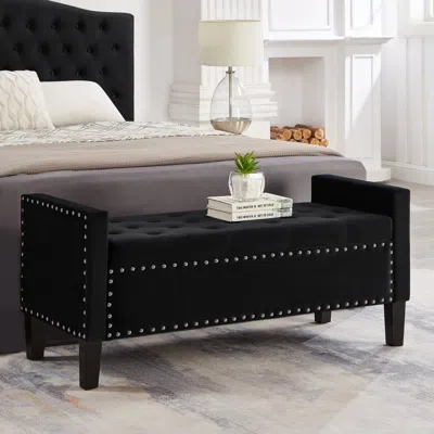 Streamdale Furniture Streamdale Black Upholstered Storage Bench With Armrest