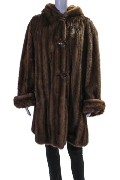 Borghese Womens Fur Textured Collared Buttoned Long Sleeve Coat Brown In Brown