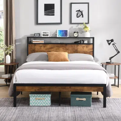 Streamdale Furniture Streamdale King Size Metal Platform Bed Frame With Storage & Usb No Box Spring
