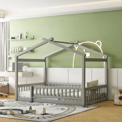 Streamdale Furniture Streamdale Full Size Wood Bed House Bed Frame With Fence