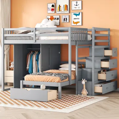 Streamdale Furniture Streamdale Full Over Twin Bunk Bed With Wardrobe
