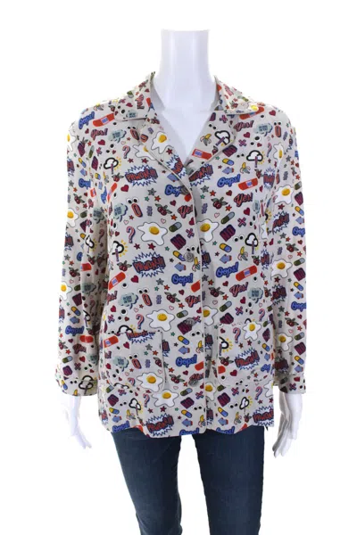 Anya Hindmarch Womens Button Front All Over Stickers Silk Shirt White In White