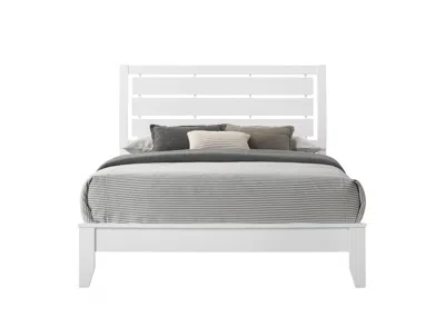Streamdale Furniture Streamdale 1 Piece Queen Size White Finish Panel Bed Geometric Design Frame