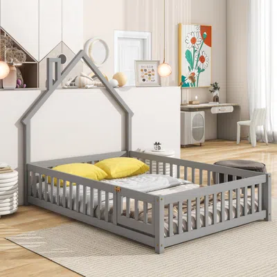Streamdale Furniture Streamdale Full House-shaped Headboard Floor Bed With Fence