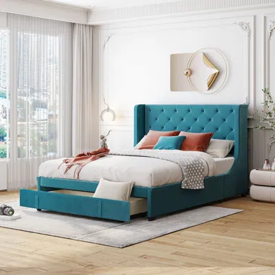 Streamdale Furniture Streamdale Queen Size Storage Bed Velvet Upholstered Platform Bed