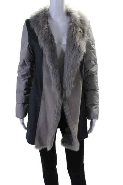 Fabiana Filippi Womens Long Sleeve Fur Collared Knit Puffer Jacket Gray Xs In Grey