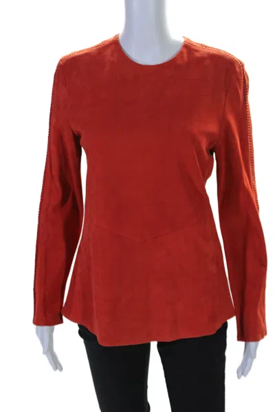 In Transit 2 Women's Round Neck Long Sleeves Leather Tunic Blouse Red In Red