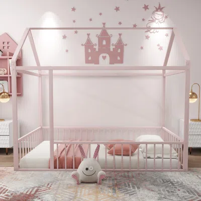 Streamdale Furniture Streamdale Twin Size Metal Bed House Bed Frame With Fence
