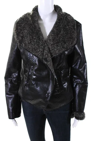 Armani Collezioni Womens Black Reptile Print Faux Fur Lining Jacket In Black
